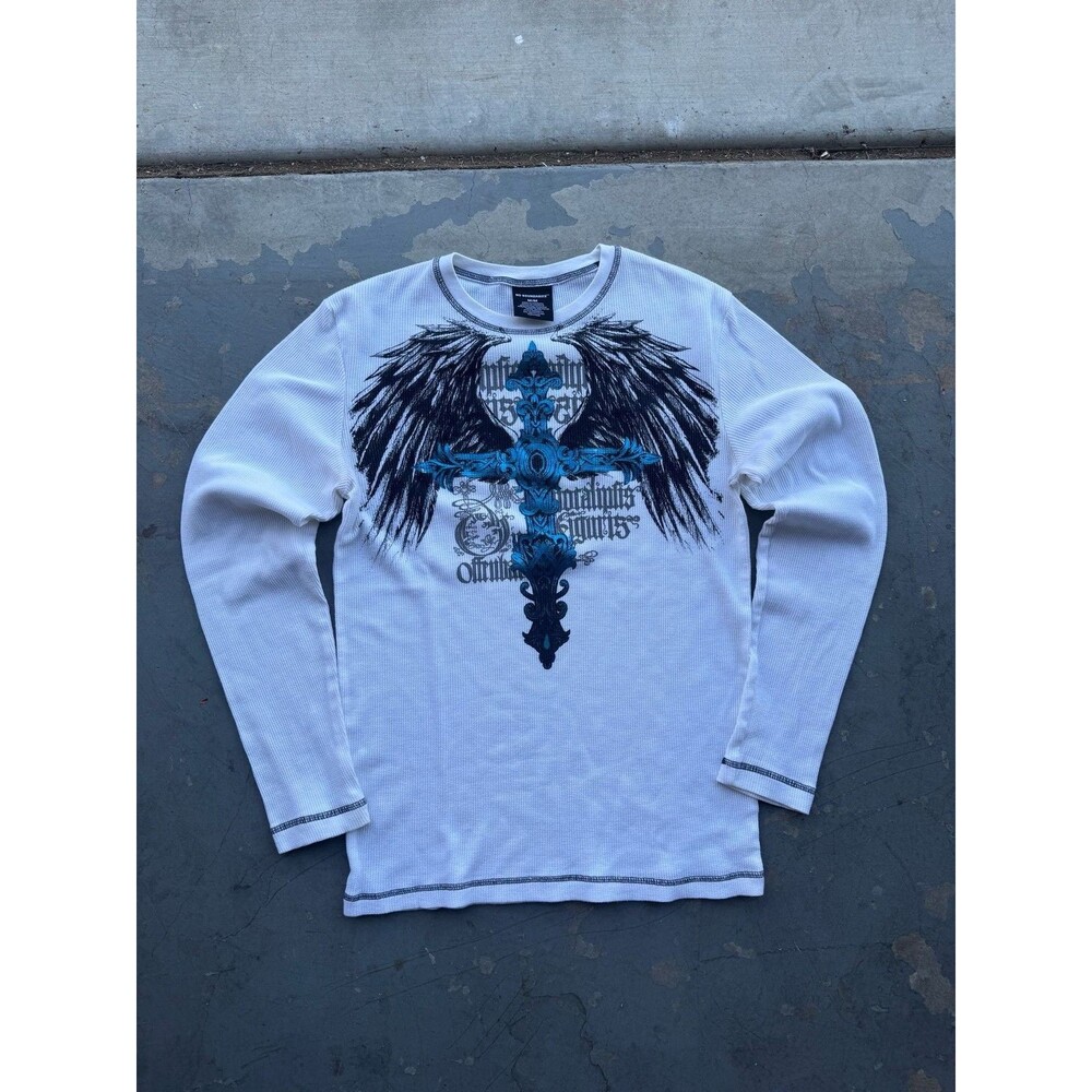 No Boundaries Y2K Grunge Cross Wing Thermal Long Sleeve Shirt
